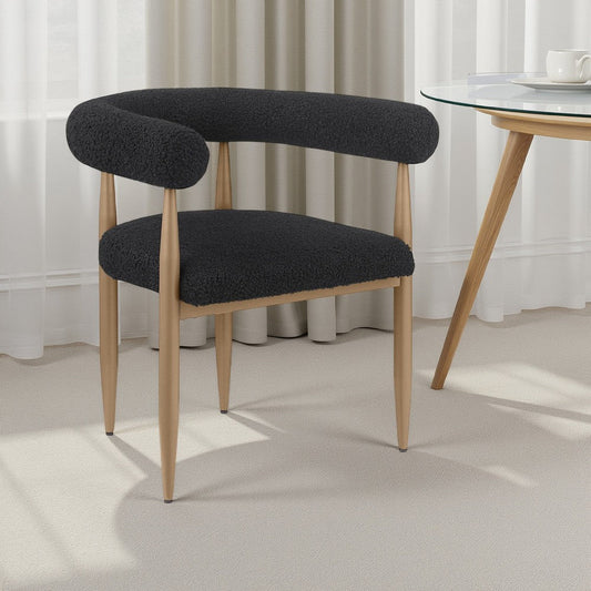 Noris Dining Chair Set of 2, C Shaped Back, Gold Bronze, Black Fabric