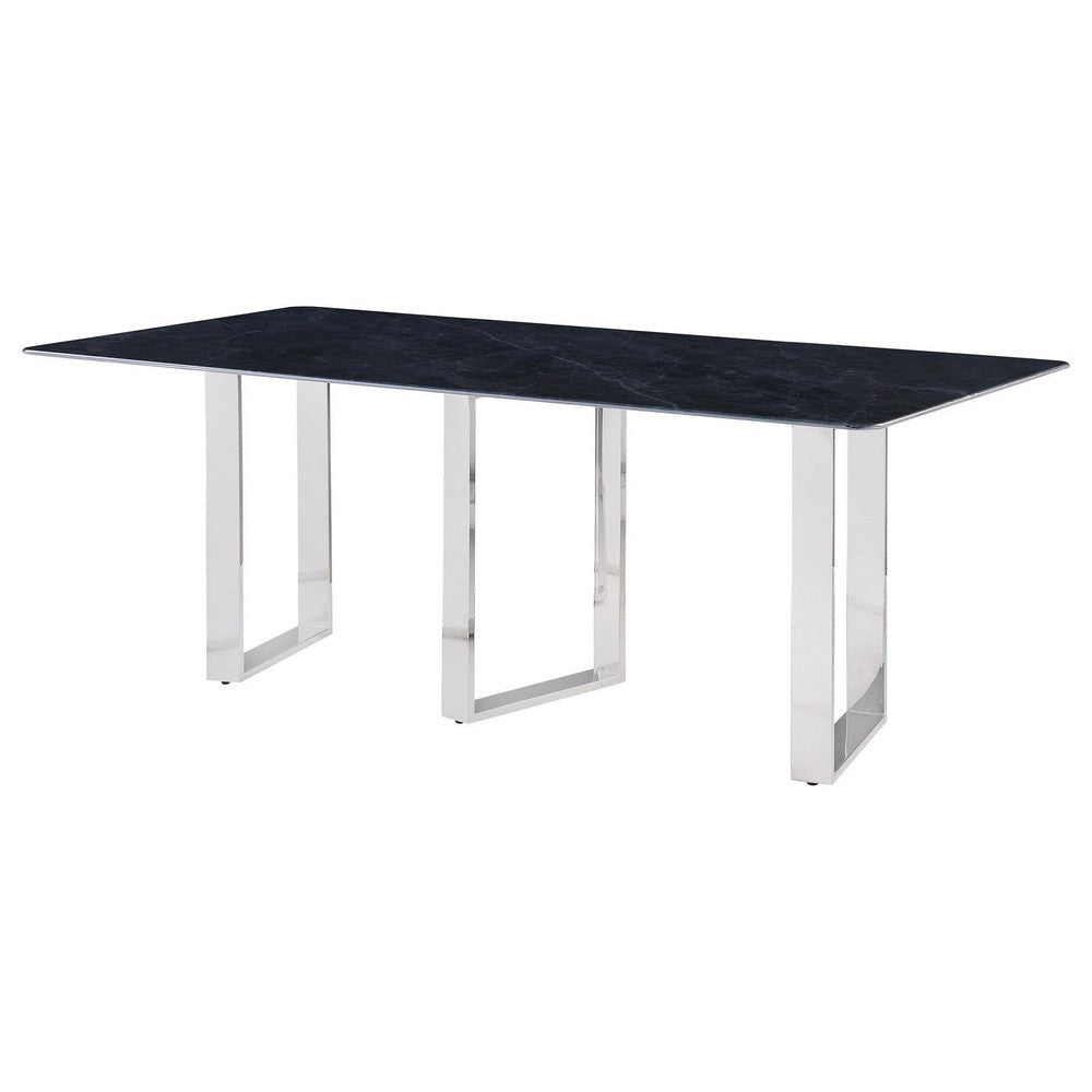 Eden Dining Table Metal Base Rectangular Gray Sintered Stone 79 Inch BM329121