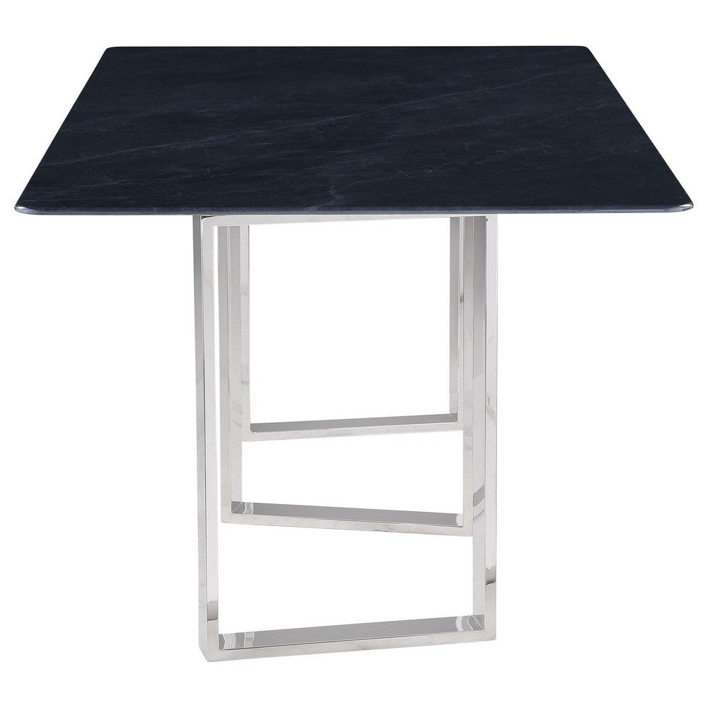 Eden Dining Table, Metal Base, Rectangular Gray Sintered Stone 79 Inch