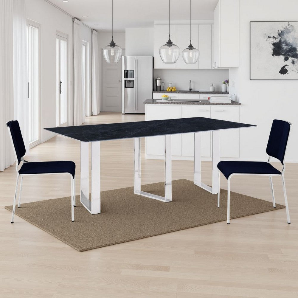 Eden Dining Table, Metal Base, Rectangular Gray Sintered Stone 79 Inch