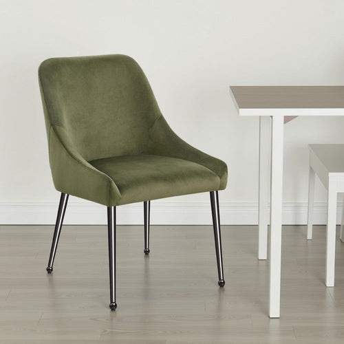 Maya Dining Side Chair Set of 2, Slope Arms, Black Metal, Green Velvet