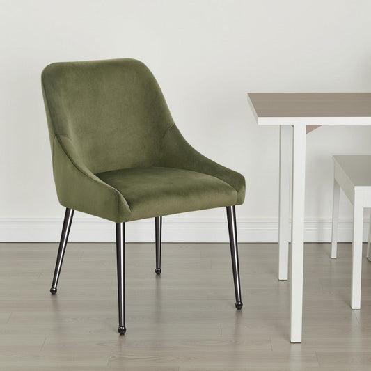Maya Dining Side Chair Set of 2, Slope Arms, Black Metal, Green Velvet