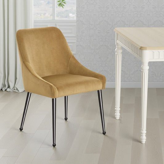 Maya Dining Side Chair Set of 2, Slope Arms, Black Metal, Cognac Brown