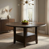Tipa Round Dining Table with Drawer and Shelf, Dark Cocoa Wood 60 Inch