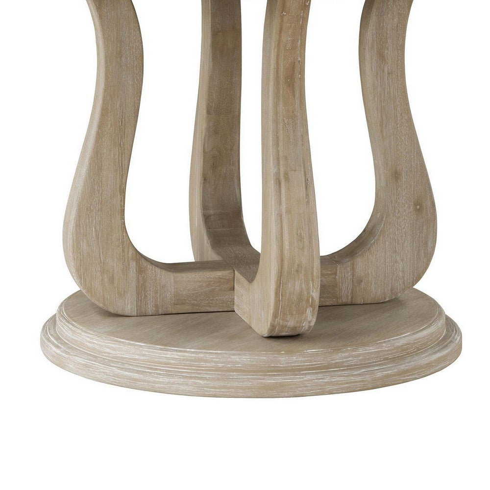 Eva Round Dining Table, Pedestal Base, White Washed Brown Wood 60 Inch