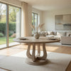 Eva Round Dining Table, Pedestal Base, White Washed Brown Wood 60 Inch