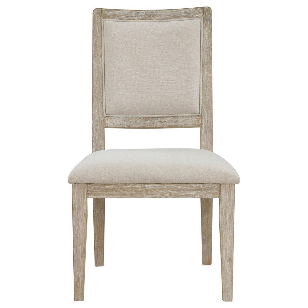 Eva Dining Side Chair Set of 2 Square Back White Wood Beige Fabric BM329128