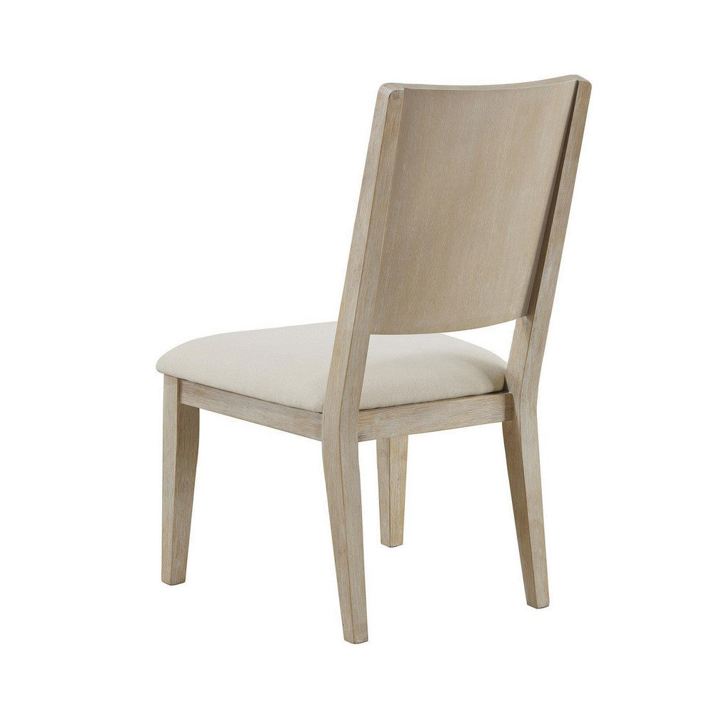 Eva Dining Side Chair Set of 2 Square Back White Wood Beige Fabric BM329128