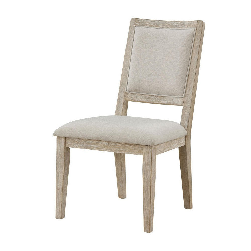 Eva Dining Side Chair Set of 2 Square Back White Wood Beige Fabric BM329128