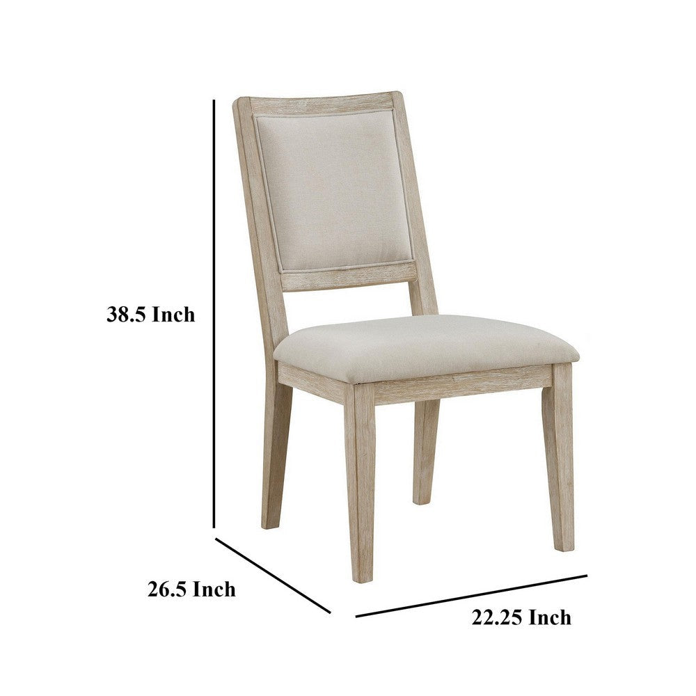 Eva Dining Side Chair Set of 2 Square Back White Wood Beige Fabric BM329128