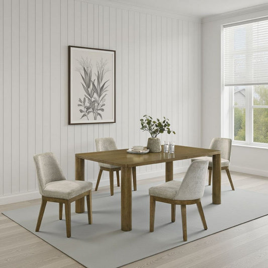 Givy Rectangular Dining Table with Round Post Legs, Brown Wood 71 Inch