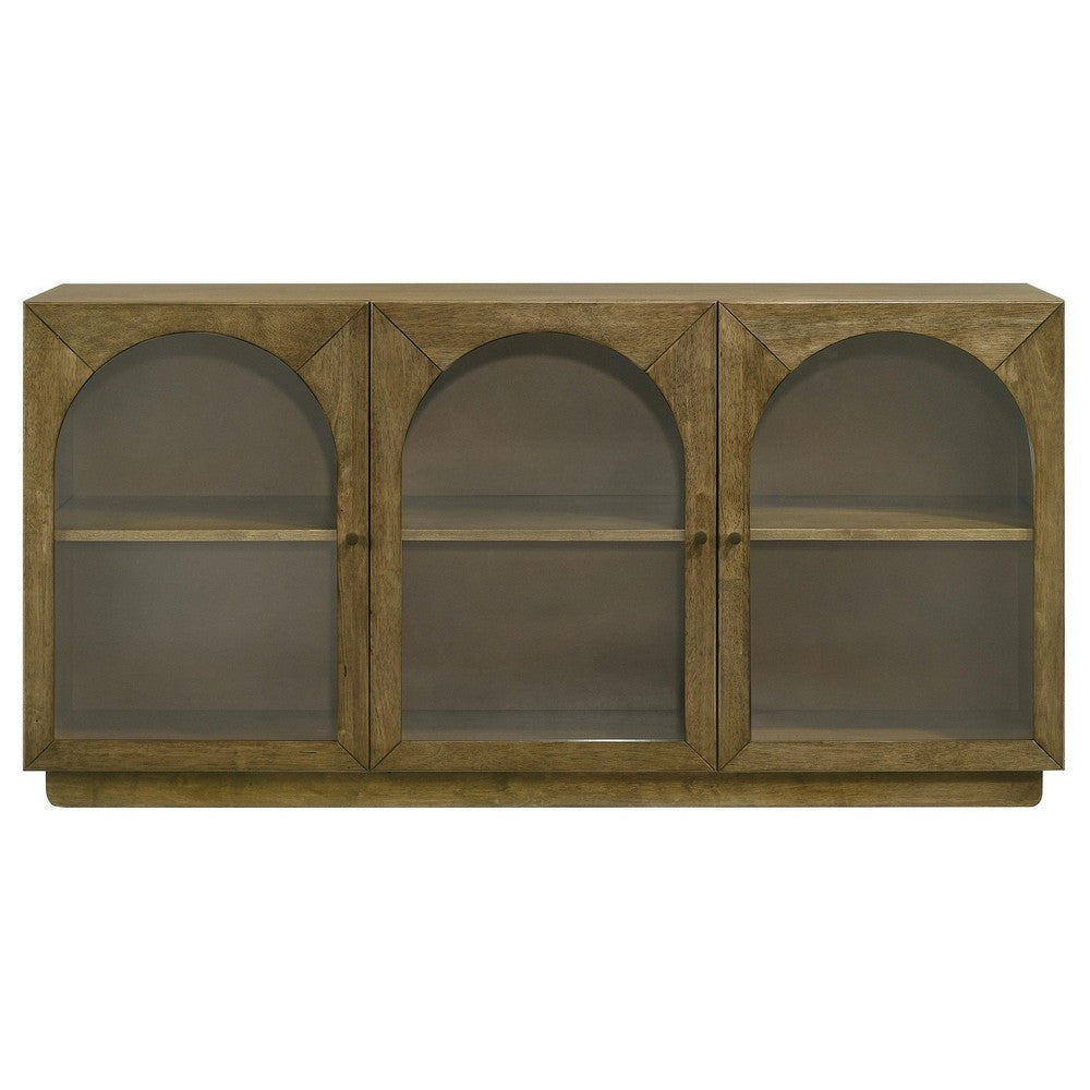 Givy Sideboard Buffet 3 Arched Glass Doors 71 Inch Natural Brown Wood BM329133