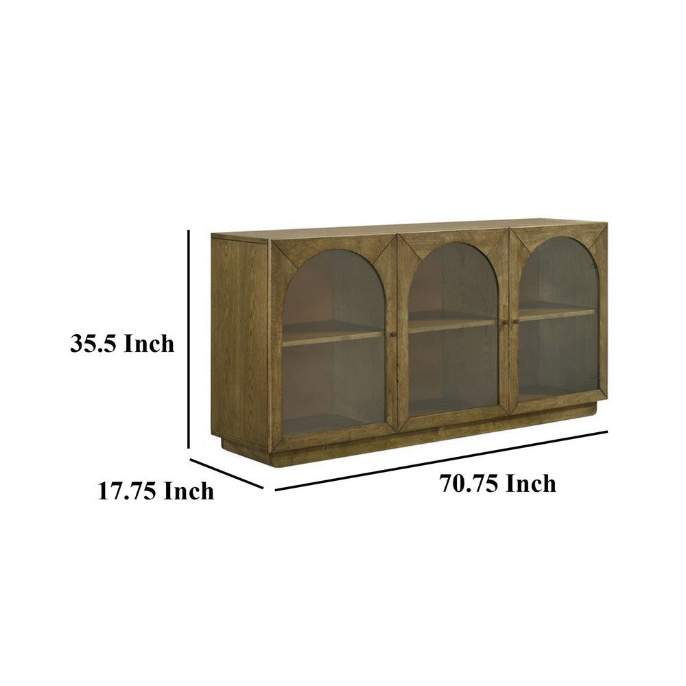Givy Sideboard Buffet 3 Arched Glass Doors 71 Inch Natural Brown Wood BM329133