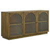 Givy Sideboard Buffet, 3 Arched Glass Doors 71 Inch Natural Brown Wood