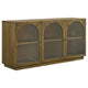 Givy Sideboard Buffet, 3 Arched Glass Doors 71 Inch Natural Brown Wood