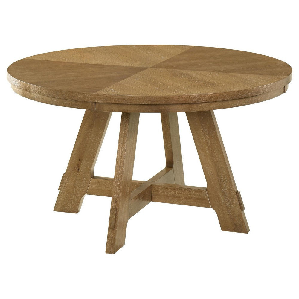 Danie Round Dining Table with Starburst Wedge Top, Brown Wood 54 Inch