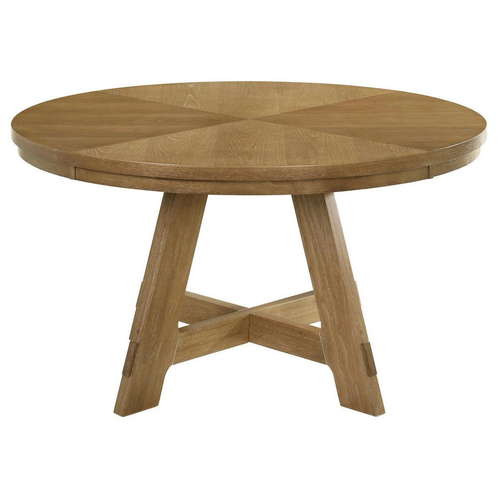 Danie Round Dining Table with Starburst Wedge Top Brown Wood 54 Inch BM329134