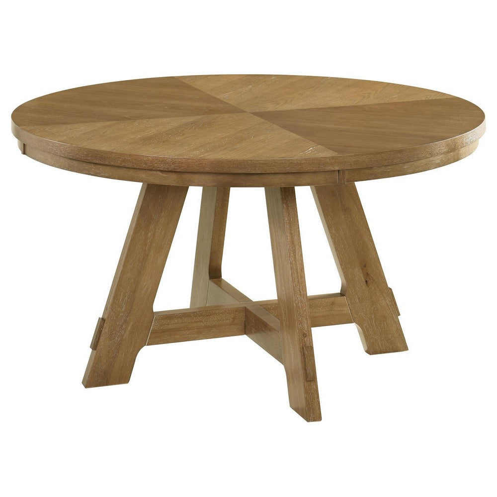 Danie Round Dining Table with Starburst Wedge Top Brown Wood 54 Inch BM329134