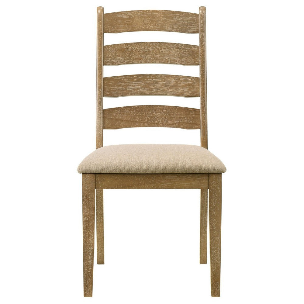 Danie Dining Side Chair Set of 2 Ladderback Brown Wood Beige Fabric BM329135