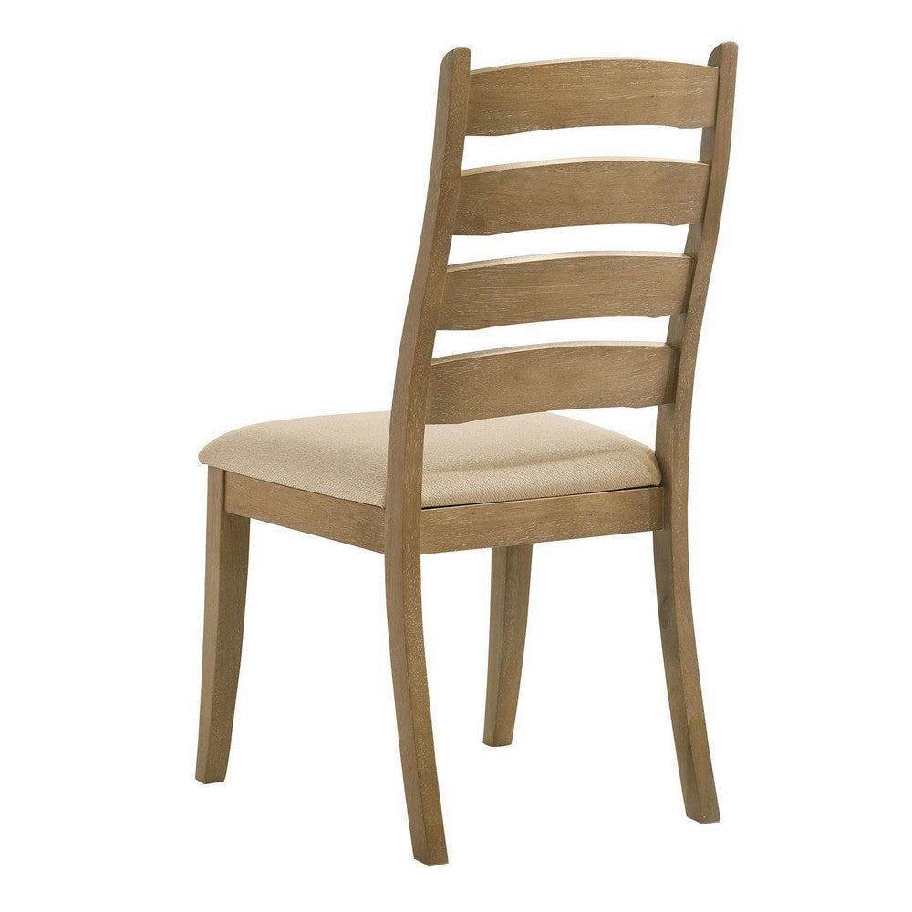 Danie Dining Side Chair Set of 2 Ladderback Brown Wood Beige Fabric BM329135
