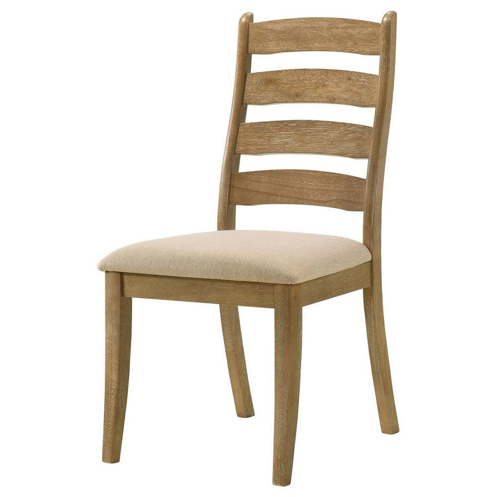 Danie Dining Side Chair Set of 2 Ladderback Brown Wood Beige Fabric BM329135
