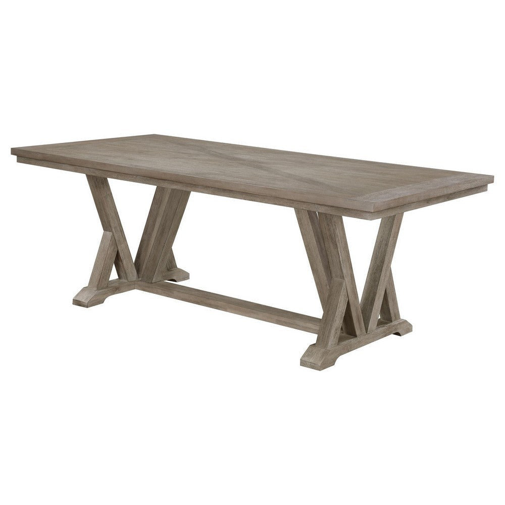 Elia Dining Table with Trestle Base Rectangular Gray Acacia 82 Inch BM329136