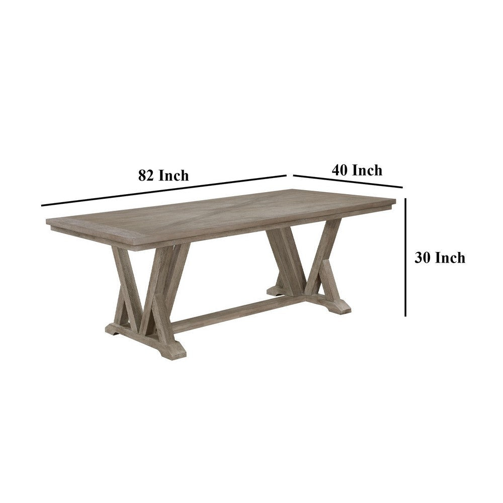 Elia Dining Table with Trestle Base Rectangular Gray Acacia 82 Inch BM329136