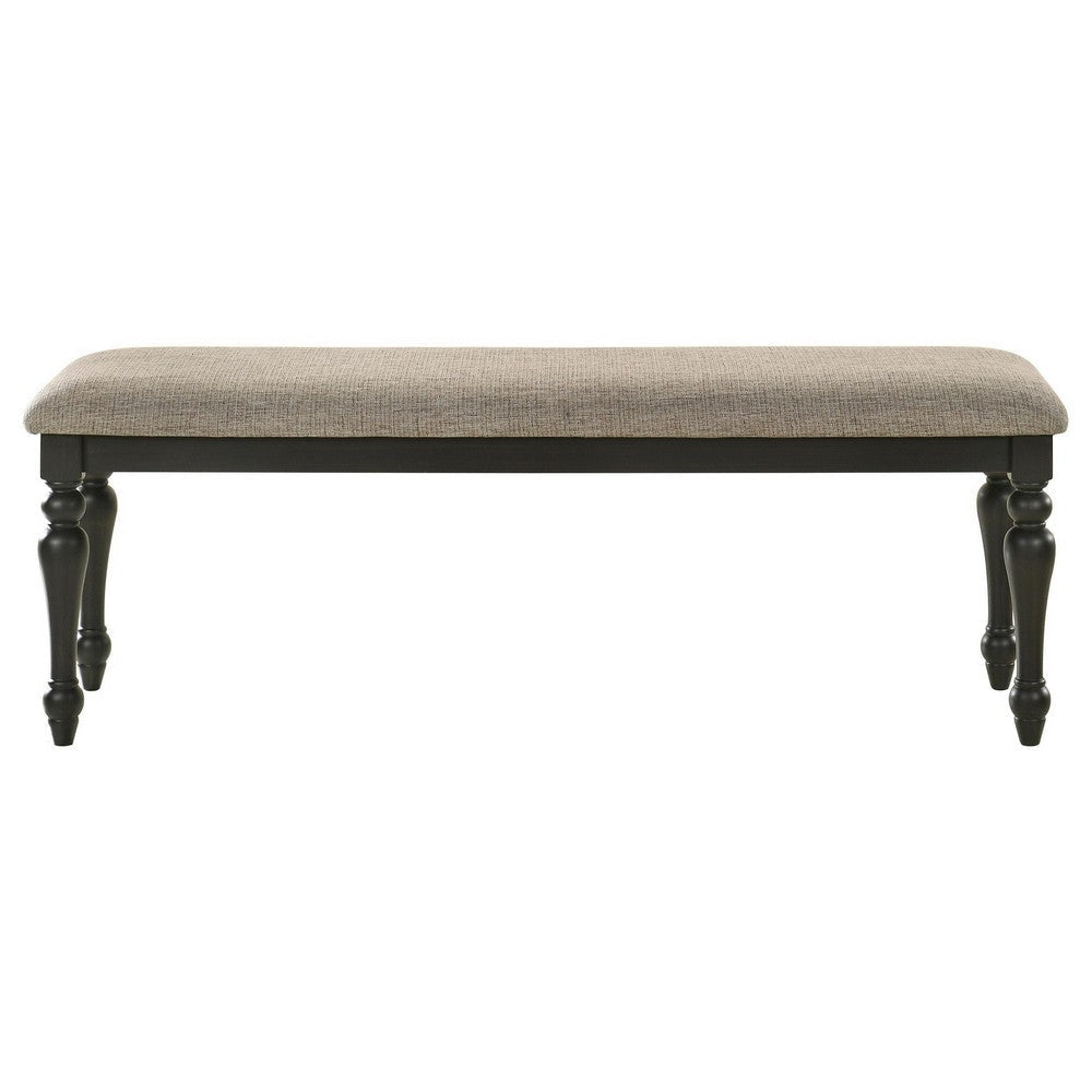 Brad Dining Bench Turned Legs Charcoal Gray Wood Brown 54 Inch BM329140