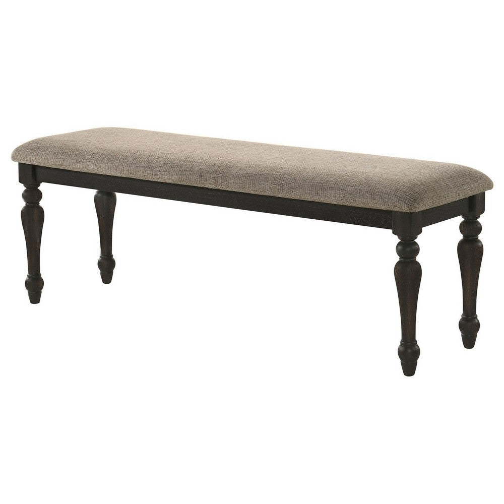 Brad Dining Bench Turned Legs Charcoal Gray Wood Brown 54 Inch BM329140
