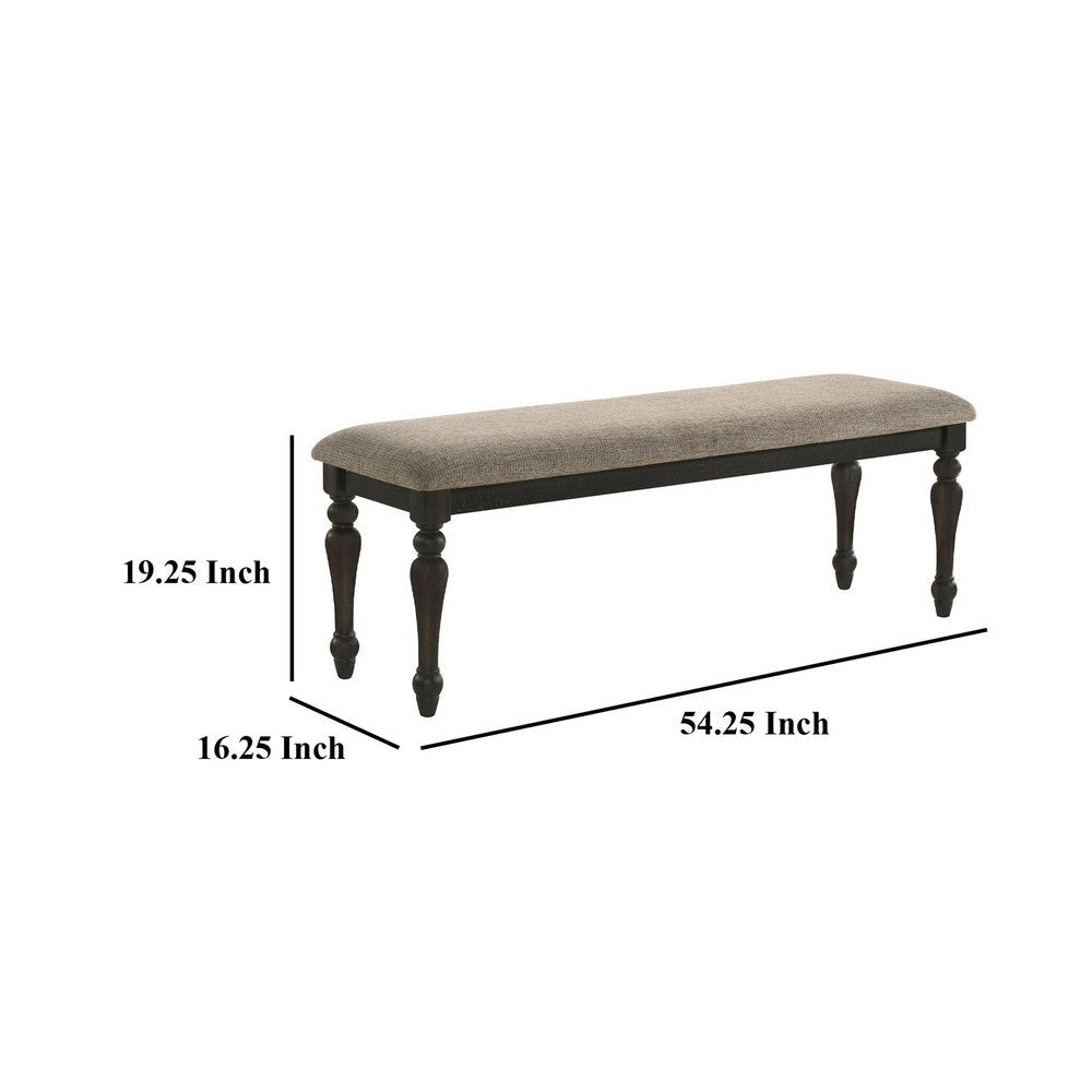 Brad Dining Bench Turned Legs Charcoal Gray Wood Brown 54 Inch BM329140