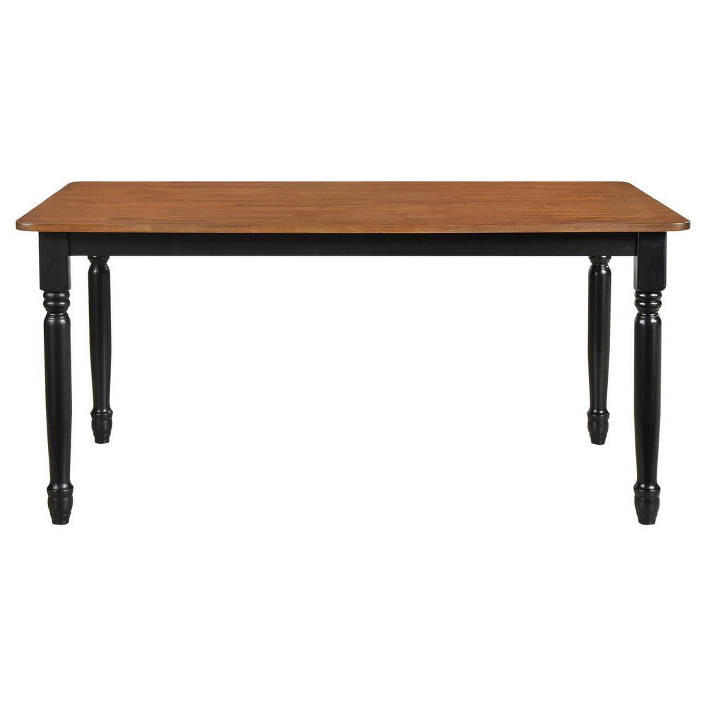 Halie Dining Table Black Turned Legs Rectangular Brown Wood 63 Inch BM329141