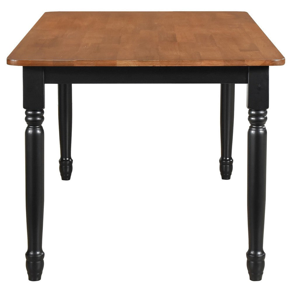 Halie Dining Table Black Turned Legs Rectangular Brown Wood 63 Inch BM329141