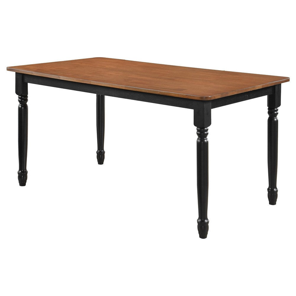 Halie Dining Table Black Turned Legs Rectangular Brown Wood 63 Inch BM329141