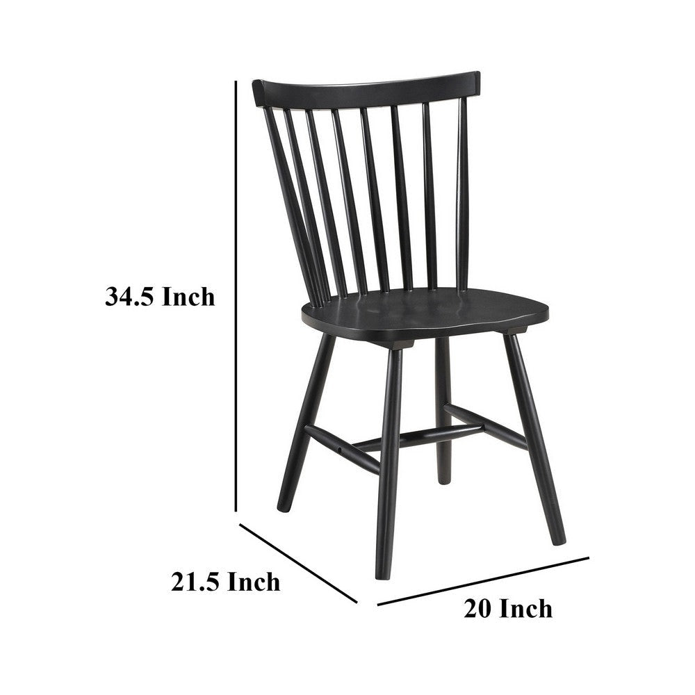 Halie Dining Side Chair Set of 2 Spindle Back Black Asian Hardwood BM329142