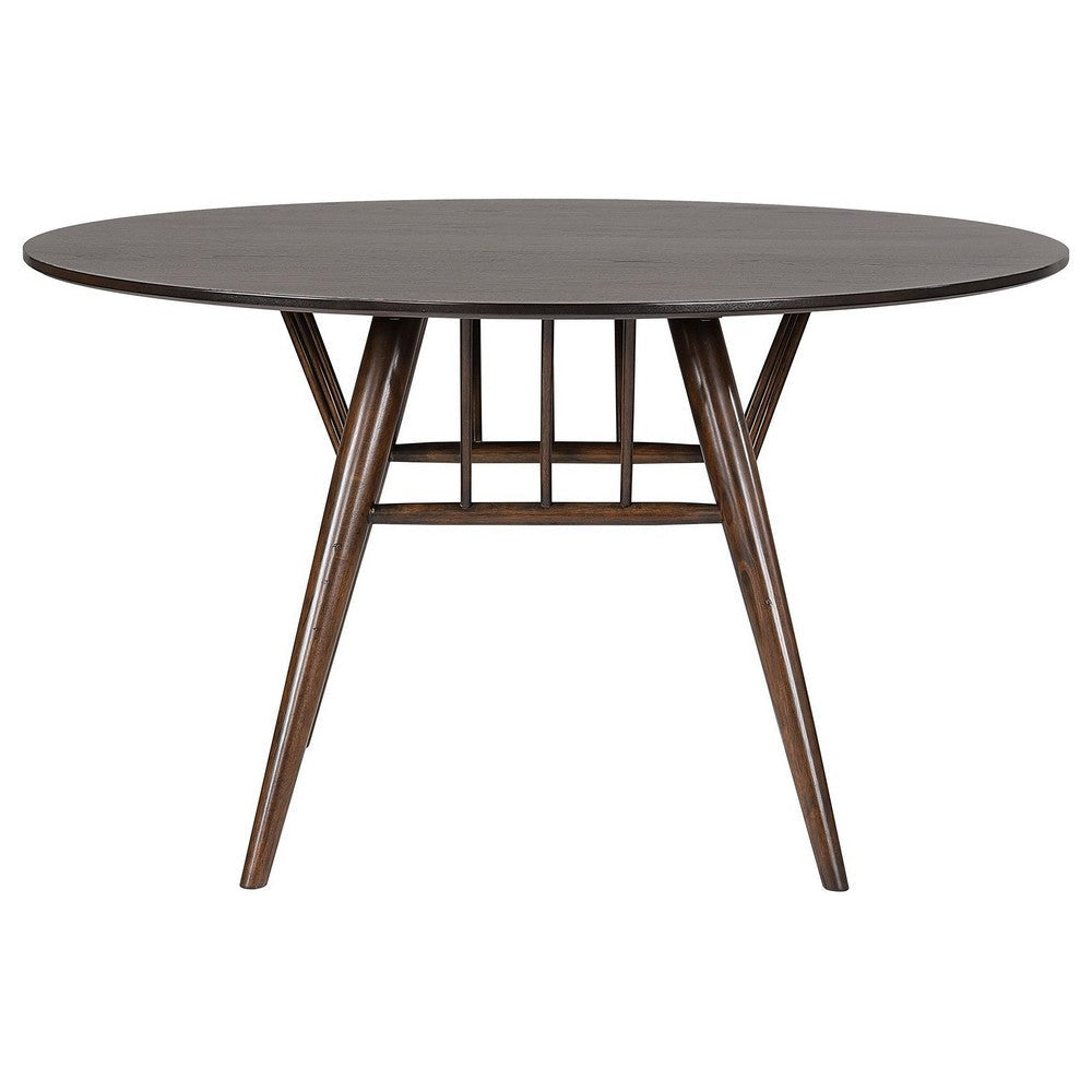 Eve Dining Table Flared Legs Dark Walnut Wood Round 53 Inch Top BM329146