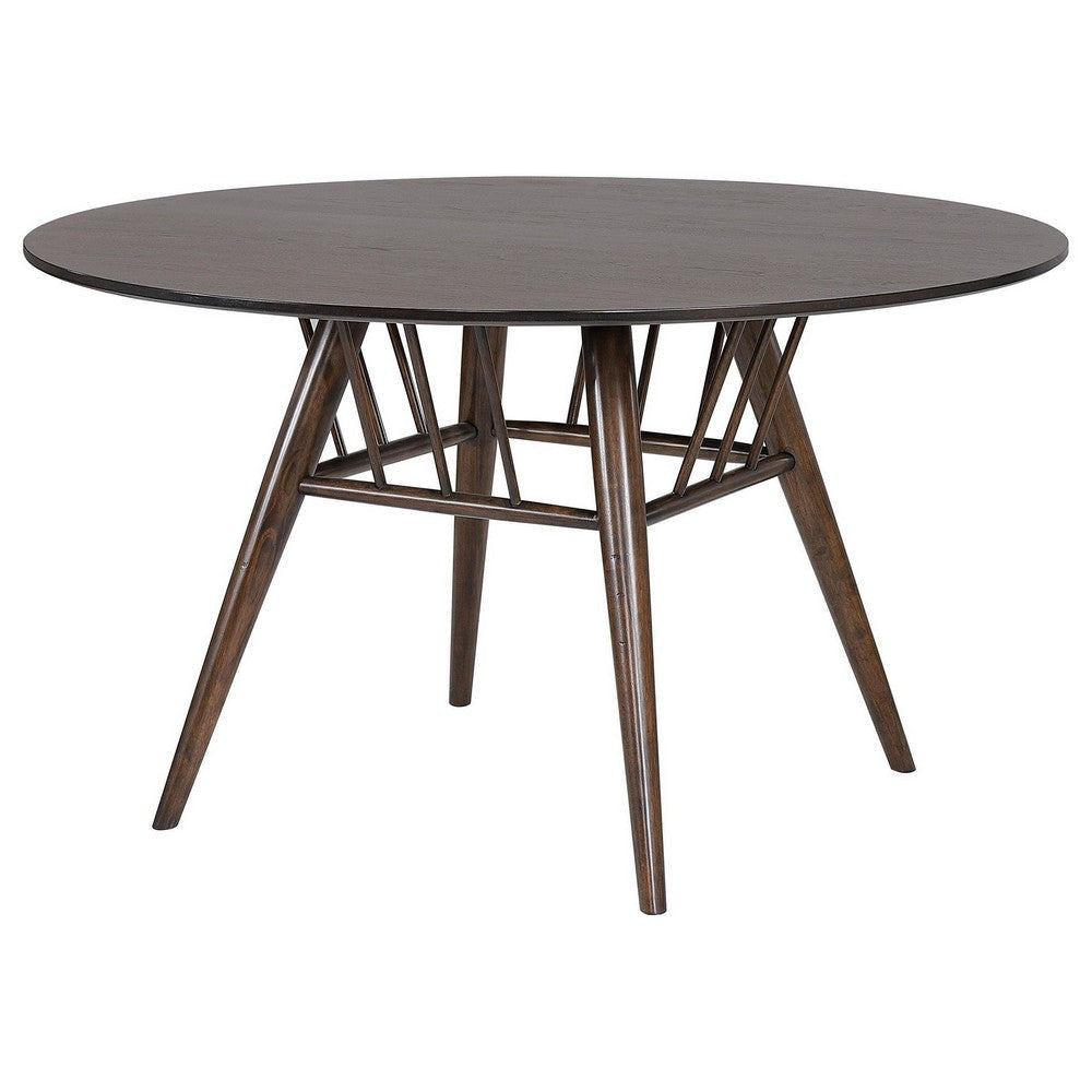 Eve Dining Table Flared Legs Dark Walnut Wood Round 53 Inch Top BM329146