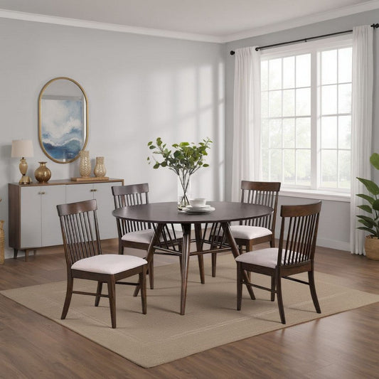 Eve Dining Table, Flared Legs, Dark Walnut Wood, Round 53 Inch Top