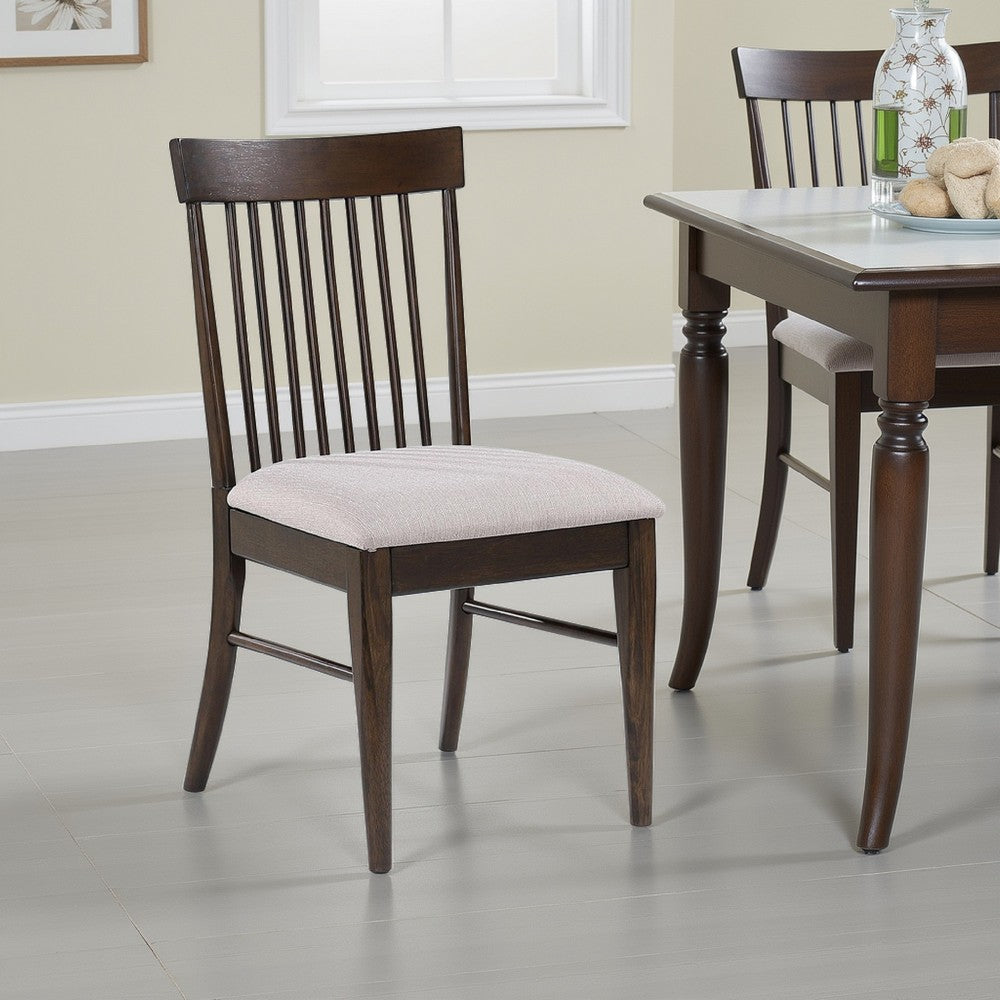 Eve Dining Side Chair Set of 2, Dark Walnut Brown Wood, Wheat Beige
