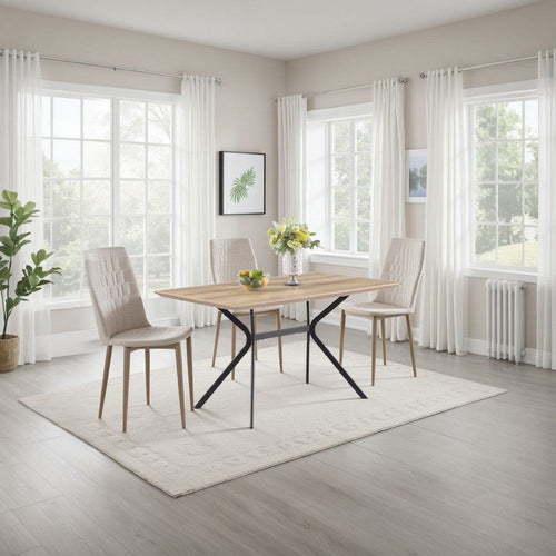 Rima Dining Table, Black Metal Legs, Light Brown Rectangular 53 Inch