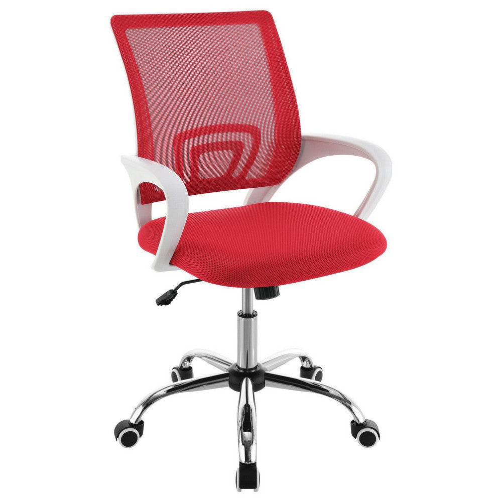Fera Rolling Office Chair, Adjustable Chrome Base, Red Mesh Fabric