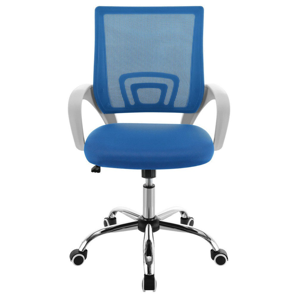Fera Rolling Office Chair Adjustable Chrome Base Blue Mesh Fabric