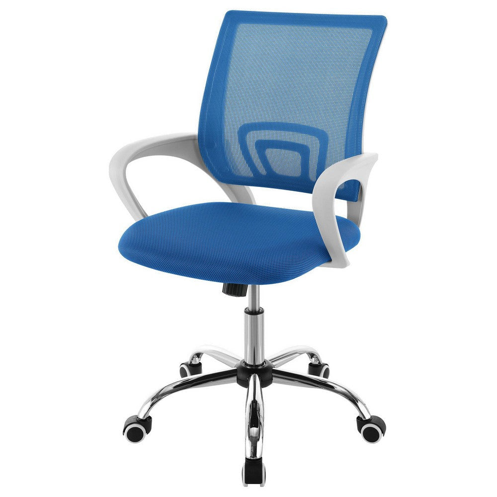 Fera Rolling Office Chair Adjustable Chrome Base Blue Mesh Fabric