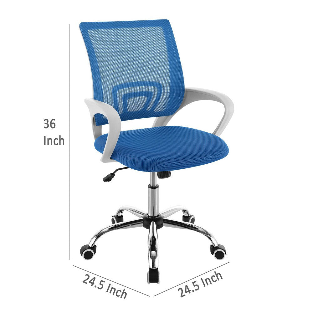 Fera Rolling Office Chair Adjustable Chrome Base Blue Mesh Fabric