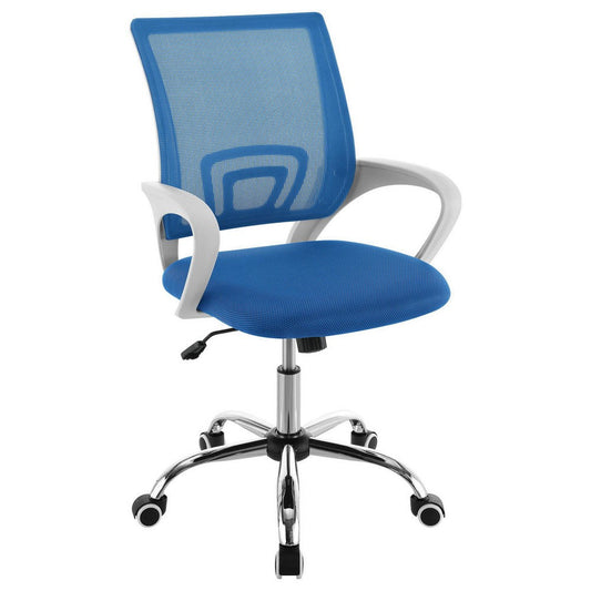 Fera Rolling Office Chair, Adjustable Chrome Base, Blue Mesh Fabric
