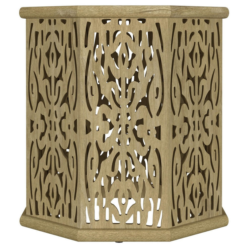 Ores Accent Side Table with Intricate Carvings Brown Mango Wood BM329154