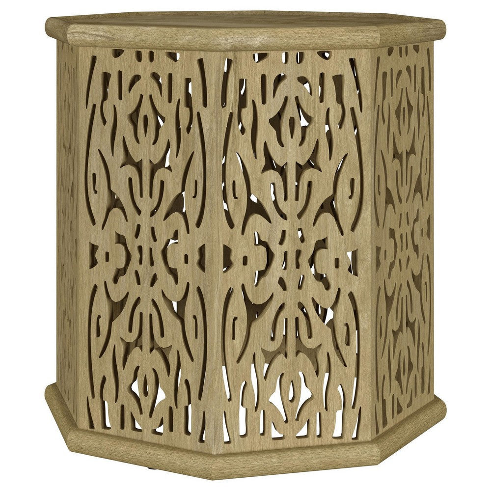 Ores Accent Side Table with Intricate Carvings Brown Mango Wood BM329154
