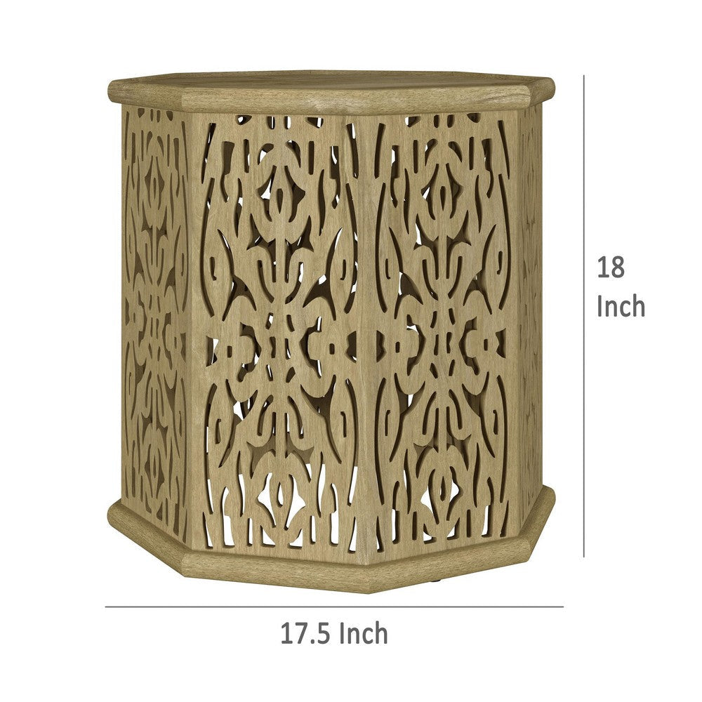 Ores Accent Side Table with Intricate Carvings Brown Mango Wood BM329154