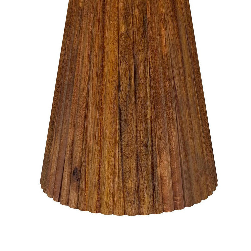 Ureo Round Accent Side Table Cone Pedestal Base Brown Mango Wood BM329155