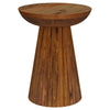 Ureo Round Accent Side Table, Cone Pedestal Base, Brown Mango Wood