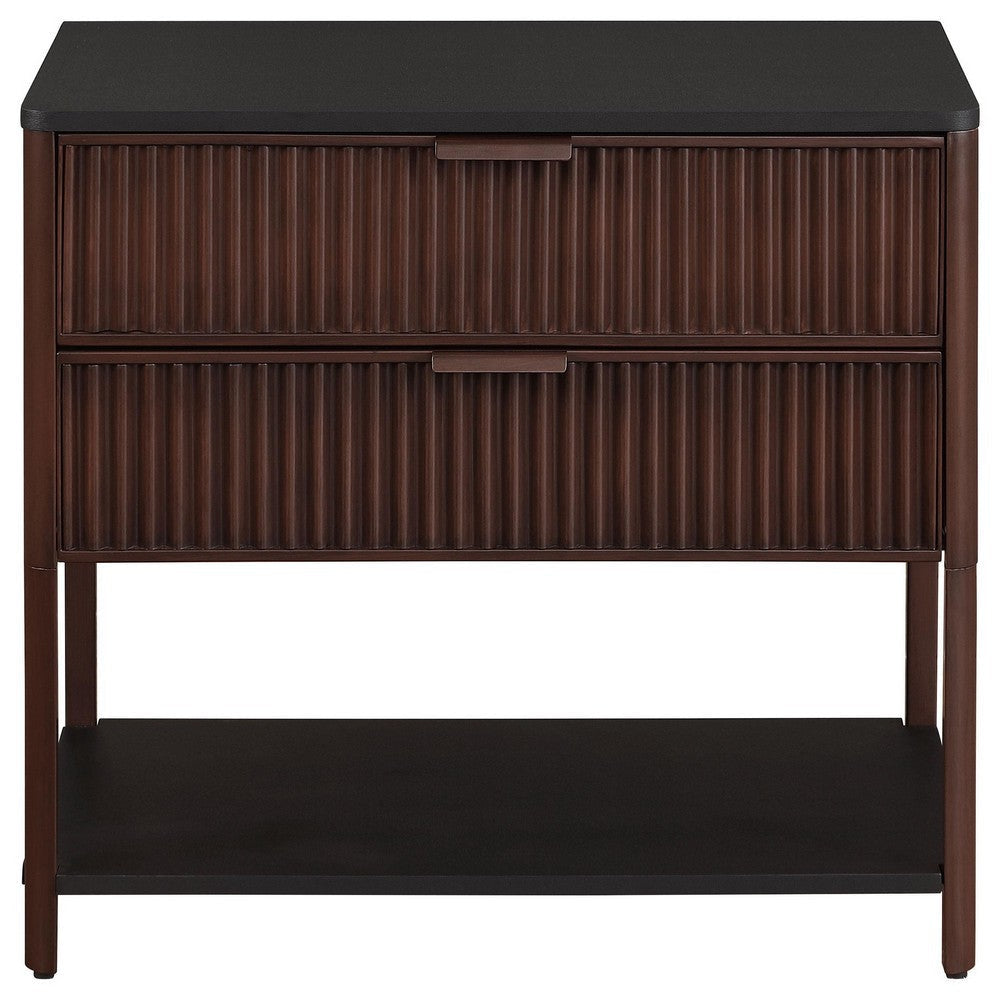 Zemy Side End Table 2 Drawers Open Shelf Black Metal Rust Brown BM329158